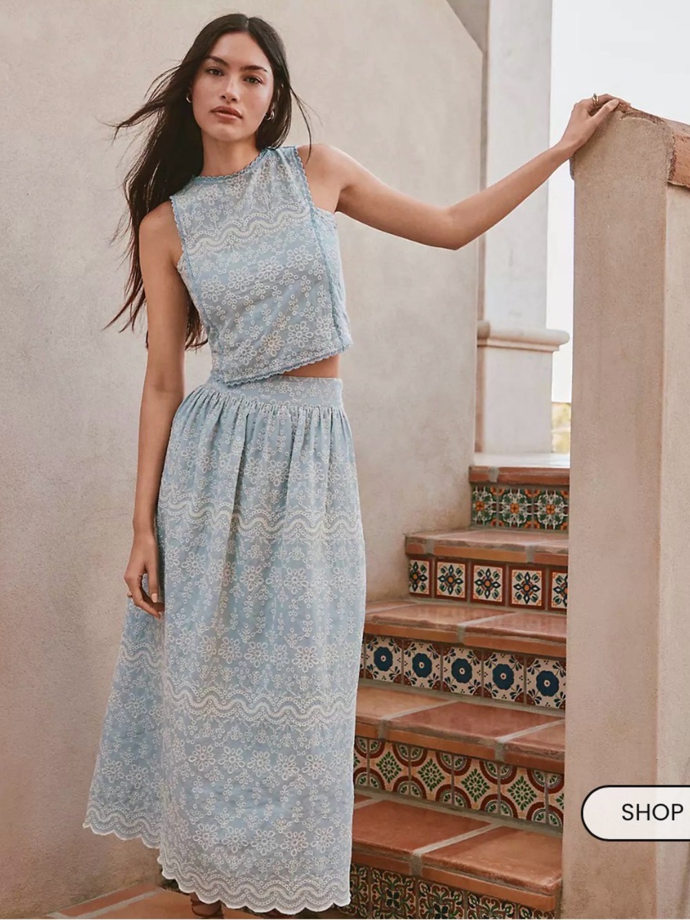 NWT LOFT Light Blue Eyelet Embroidered Shell Crop Top